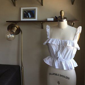 Cotton Eyelet Ruffle Embroidered Tassle Tank